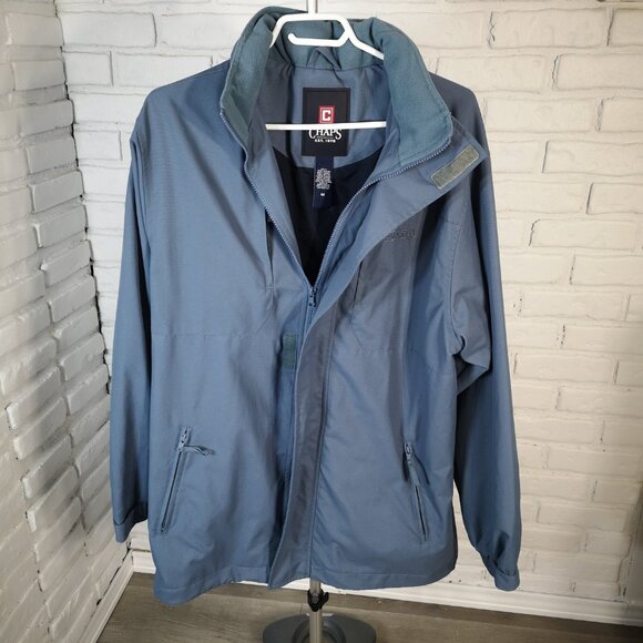 Chaps Men's Size Medium Blue Lined Jacket with Hood Hidden in Collar - Picture 4 of 13